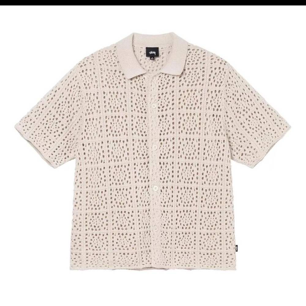 Stussy Cream Crochet Knit Polo Shirt